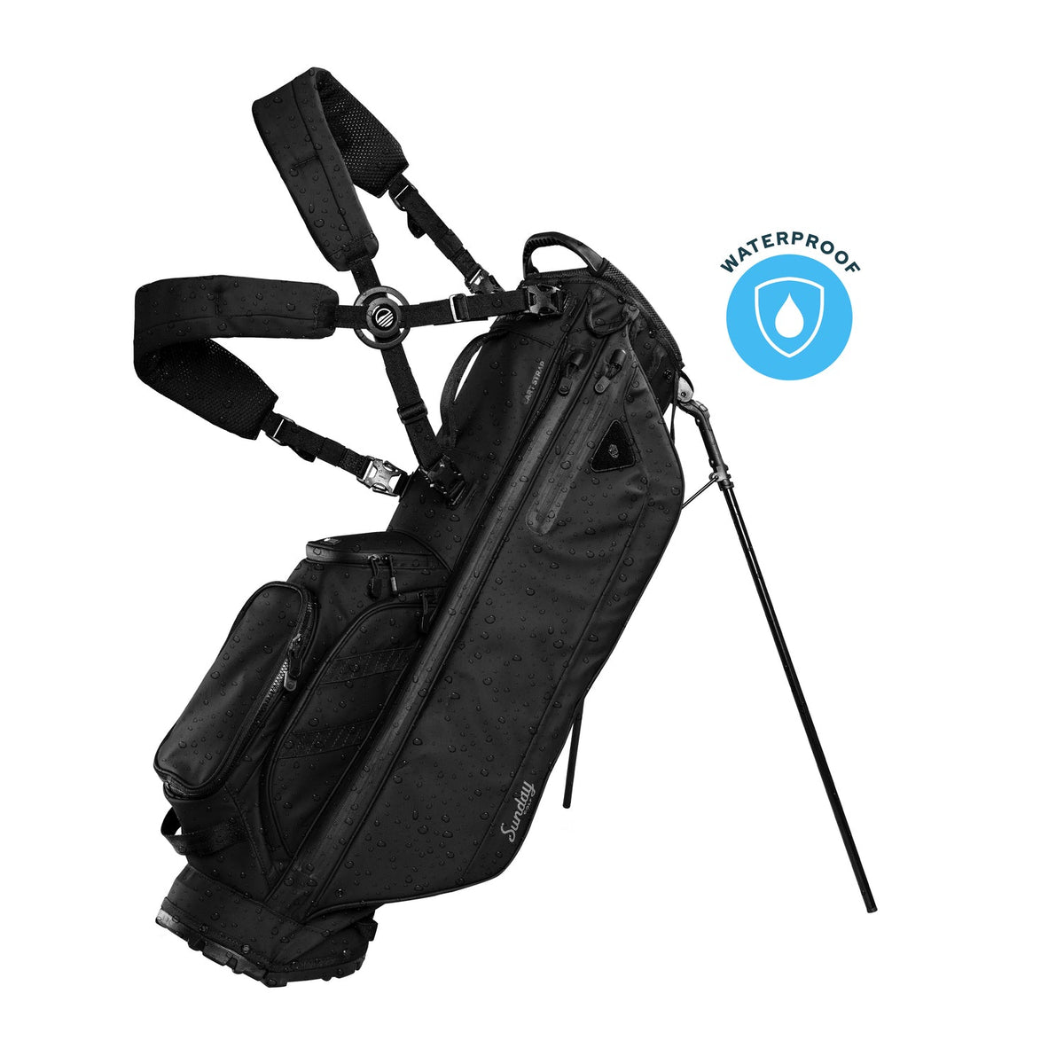 Sunday Golf Storm Ryder Black Waterproof Full Size Stand Bag